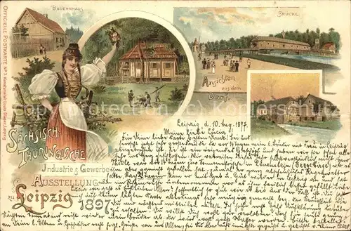 Leipzig Saechs. Thuer.Industrie&Gewerbe Ausstelung 1897 (Bauernhaus+Bruecke) Kat. Leipzig