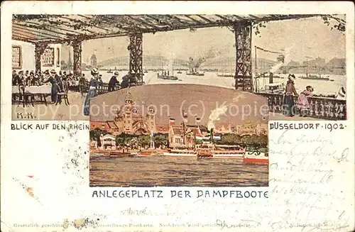 Duesseldorf Ausstellung 1902 Anlegplatz der Dampfboote (mit Vignette) Kat. Duesseldorf