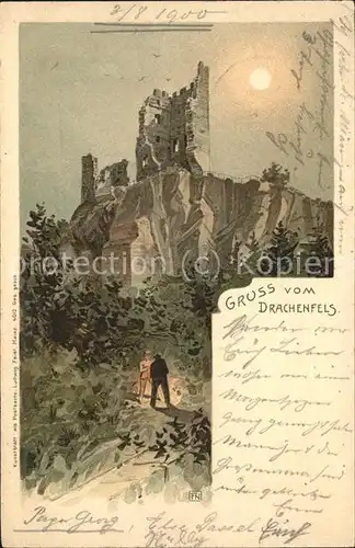 Drachenfels Kuenstlerkarte Burgruine Kat. Koenigswinter