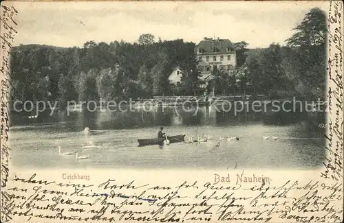 Bad Nauheim Teichhaus Ruderboot Schwaene Praegedruck Relief Kat. Bad Nauheim