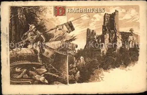 Drachenfels Ruine Soldate auf Pferd Kat. Koenigswinter