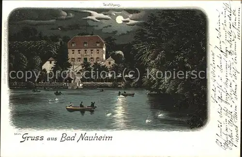 Bad Nauheim Teichhaus bei Nacht Ruderboote Kat. Bad Nauheim