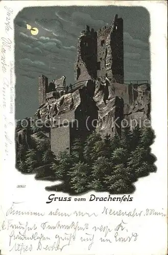 Drachenfels Ruine Burg bei Nacht Kat. Koenigswinter