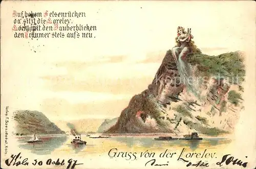 Loreley Lorelei Felsen Jungfrau Kuenstlerkarte Kat. Sankt Goarshausen