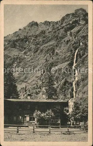 Oy Mittelberg Oytalhaus mit Seekopf und Seebachwasserfall Kat. Oy Mittelberg