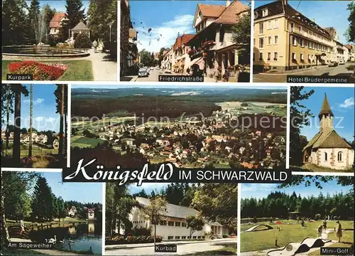 Koenigsfeld Schwarzwald Kurpark Friedrichstr Hotel Bruedergemeine Panorama Kapelle Saegeweiher Kurbad Minigolf Kat. Koenigsfeld im Schwarzwald