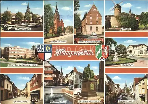 Kempen Niederrhein Marktplatz Ev Kirche Rathaus Muehle Bahnhof Judenstr Luisenplatz Thomas Denkmal Kat. Kempen