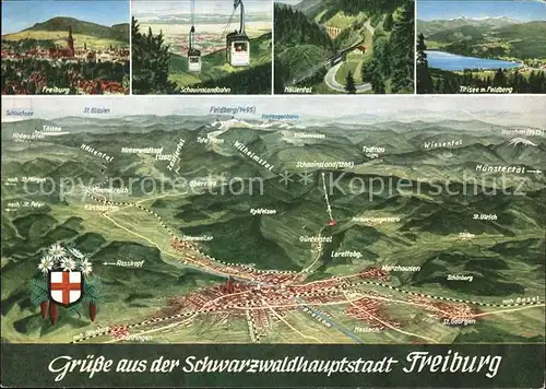 Freiburg Breisgau Schwarzwaldhauptstadt aus der Vogelperspektive Schauinslandbahn Hoellental Titisee am Feldberg Kat. Freiburg im Breisgau