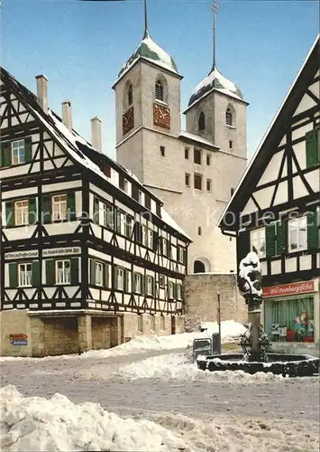 Wiesensteig Partie an der Kirche Brunnen Fachwerkhaus Kat. Wiesensteig