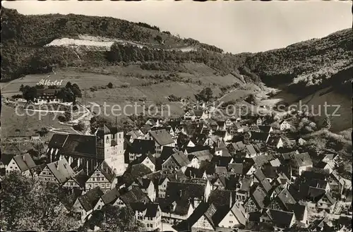 Wiesensteig Teilansicht mit Albhotel Malakoff Kirche Kat. Wiesensteig