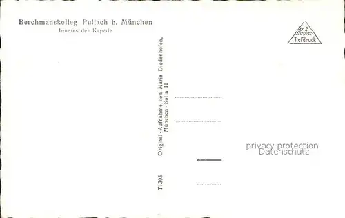 Pullach Isartal Berchmannskolleg Inneres der Kapelle Kat. Pullach i.Isartal