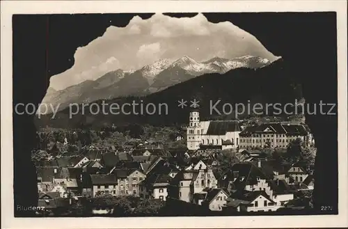 Bludenz Vorarlberg Durchblick auf den Ort Kirche Alpen Kat. Bludenz
