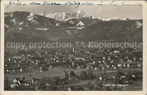 Villach Kaernten Panorama mit Mangart Julische Alpen Kat. Villach