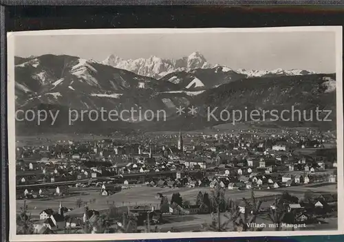 Villach Kaernten Panorama mit Mangart Julische Alpen Kat. Villach