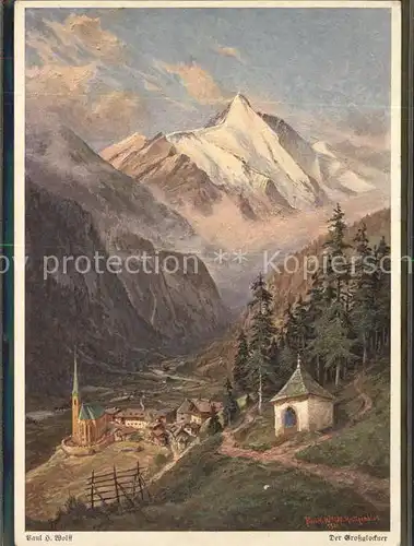 Heiligenblut Kaernten mit Kirche und Grossglockner Kuenstlerkarte Kat. Heiligenblut