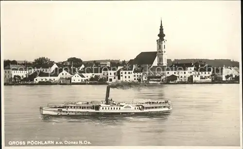 Poechlarn Ortsansicht mit Donau Dampfschiff Kat. Poechlarn