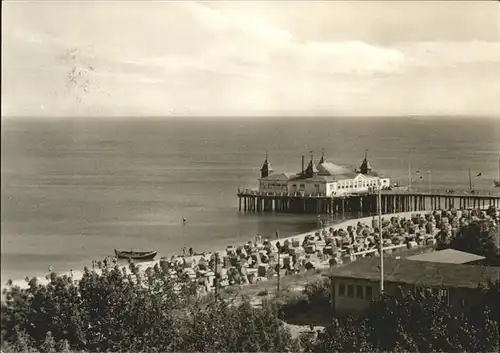 Ahlbeck Ostseebad Insel Usedom Strand Strandcafe Seebruecke Kat. Heringsdorf Insel Usedom