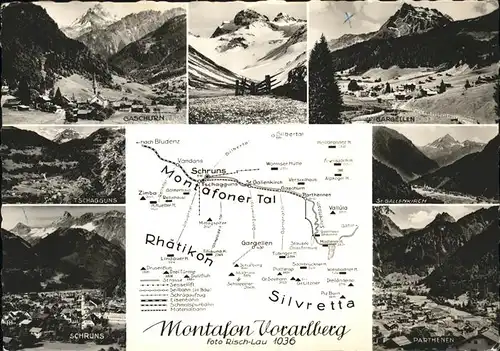 Schruns Vorarlberg und Umgebung uebersichtskarte Montafoner Tal Rhaetikon Silvretta Kat. Schruns
