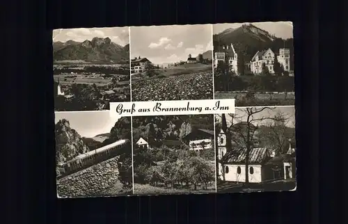 Brannenburg Panorama mit Alpenblick Schloss Bergbahn Kirche Kat. Brannenburg