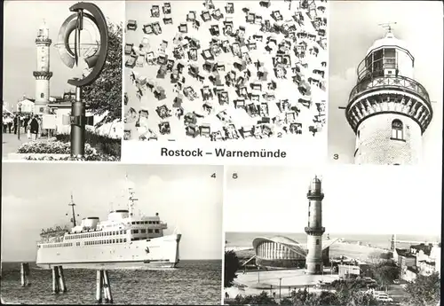 Rostock Mecklenburg Vorpommern Windspiel Strandpromenade Leuchtturm Eisenbahnfaehrschiff Kat. Rostock