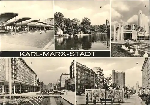 Karl Marx Stadt Omnibusbahnhof Schlossteich Stadthalle Rosenhof Ensemble Lobgedichte Karl Marx Strasse Kat. Chemnitz