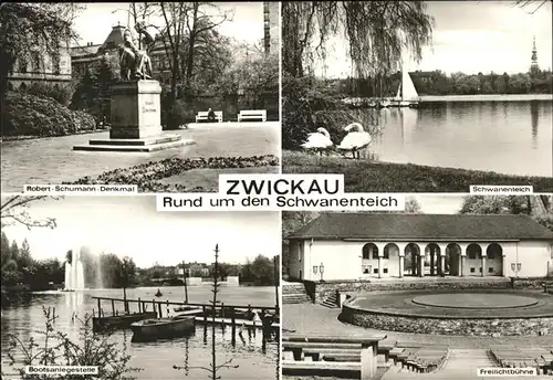 Zwickau Sachsen Schumann Denkmal Schwanenteich Bootsanlegestelle Freilichtbuehne Kat. Zwickau