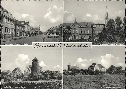 Sonsbeck Hochstrasse Kirche St. Gerebernus Krankenhaus Schule Alte Muehle Turm Kat. Sonsbeck