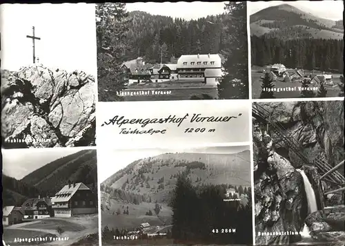 Fladnitz Teichalm Alpengasthof Vorauer Hochlantschspitze Gipfelkreuz Baerenschuetzklamm Wasserfall Kat. Fladnitz an der Teichalm