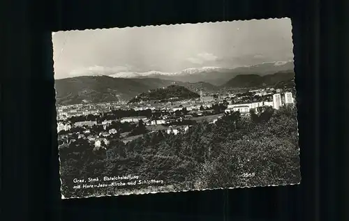 Graz Steiermark Eisteichsiedlung Herz Jesu Kirch Schlossberg Alpenpanorama Kat. Graz