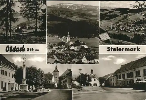 Obdach Ortsansicht mit Kirche Panorama Denkmal Saeule Strassenpartie Kat. Obdach