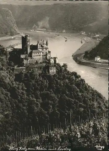 St Goarshausen Burg Katz am Rhein mit Loreley Weinberge Kat. Sankt Goarshausen