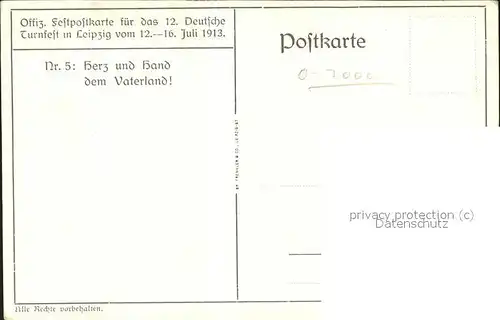 Leipzig 12.Deutsches Turnfest v.12. 16.Juli 1913 (Officielle Festpostkarte) Kat. Leipzig