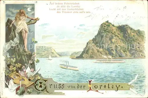 Loreley Lorelei Jungfrau Kuenstlerkarte Kat. Sankt Goarshausen