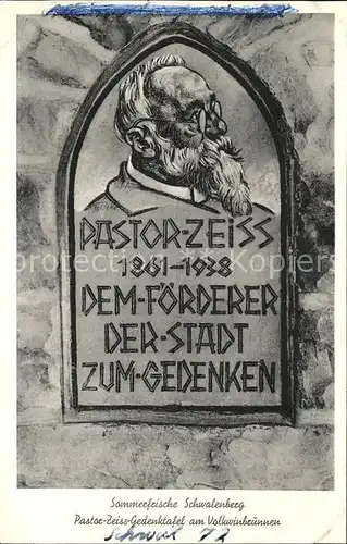 Schwalenberg Gedenktafel Pastor Zeiss Foerderer der Stadt Kat. Schieder Schwalenberg