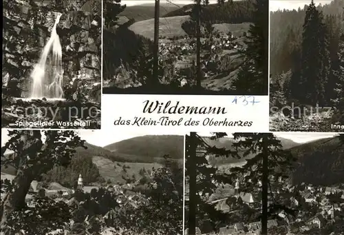 Wildemann Spiegeltaler Wasserfall Ortsansicht mit Kirche Innerstetal Klein Tirol des Oberharzes Kat. Wildemann Harz