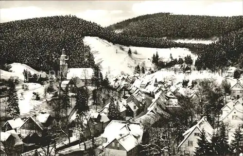 Wildemann Ortsansicht mit Kirche im Winter Hoehenluftkurort Kat. Wildemann Harz