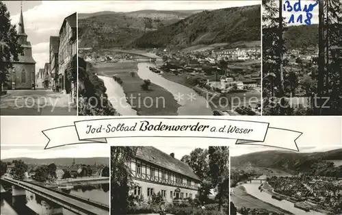 Bodenwerder Partie an der Kirche Blick ueber die Weser Bruecke Muenchhausens Geburtshaus Jod Solbad Kat. Bodenwerder