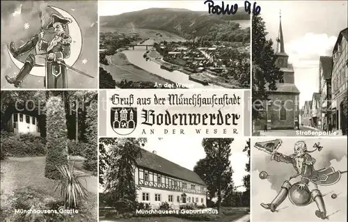 Bodenwerder Karikatur Muenchhausen Grotte Muenchhausens Geburtshaus Strassenpartie Kirche Weserblick Kat. Bodenwerder