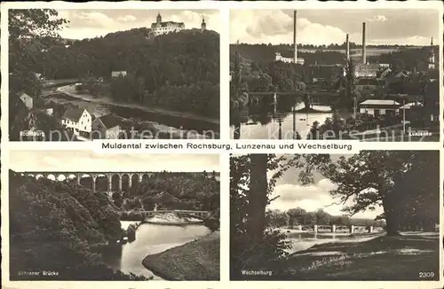 Rochsburg Muldental zwischen Rochsburg Lunzenau und Wechselburg Schloss Goehrener Bruecke Viadukt Kat. Lunzenau