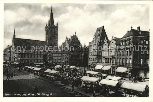 Trier Hauptmarkt mit Stadtpfarrkirche St. Gangolf Kat. Trier