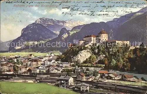 Kufstein Tirol Blick auf Festung Bahnhof Eisenbahn Zug Kaisergebirge Kat. Kufstein