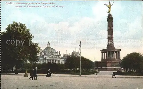 Berlin Reichstagsgebaeude mit Siegessaeule Skulptur Viktoria Kat. Berlin