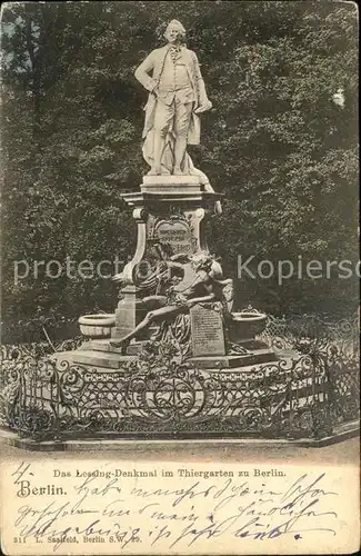 Berlin Lessing Denkmal im Tiergarten Statue Skulptur Kat. Berlin