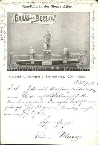 Berlin Standbild in der Siegesallee im Tiergarten Albrecht II Markgraf von Brandenburg Skulptur Denkkmal Kat. Berlin