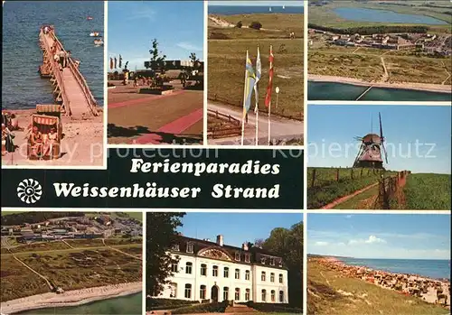 Weissenhaus Ferienparadies Weissenhaeuser Strand Steg Windmuehle Fliegeraufnahme Kat. Wangels