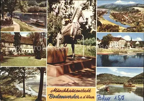 Bodenwerder Uferpartie Weser Muenchhausens Geburtshaus Faehrboot Muenchhausen Brunnen Kat. Bodenwerder