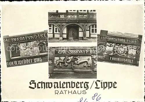 Schwalenberg Rathaus historisches Gebaeude Fachwerkhaus Schnitzereien Kupfertiefdruck Kat. Schieder Schwalenberg