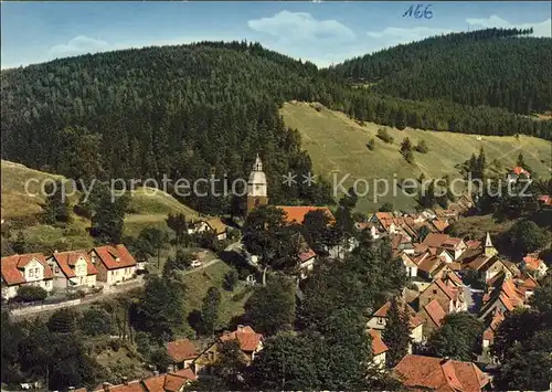 Wildemann Ortsansicht mit Kirche Hoehenluftkurort Kat. Wildemann Harz