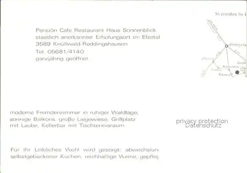 Reddingshausen Pension Cafe Restaurant Haus Sonnenblick Kat. Knuellwald