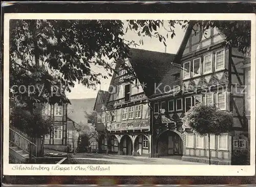 Schwalenberg Rathaus historisches Gebaeude Fachwerkhaus Schnitzereien Kat. Schieder Schwalenberg